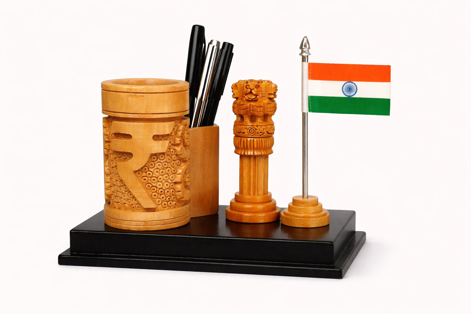 Wooden Emblem Pen Stand